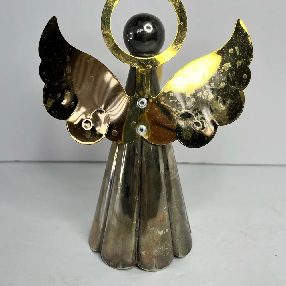 Vintage Angel Christmas Candle Holder 7” Silver /‎ Gold Plated On Brass.